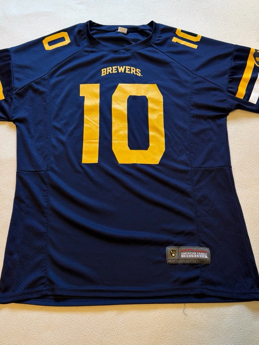 Mitchell & Ness Navy and Yellow Brewers #10 Fan Jersey